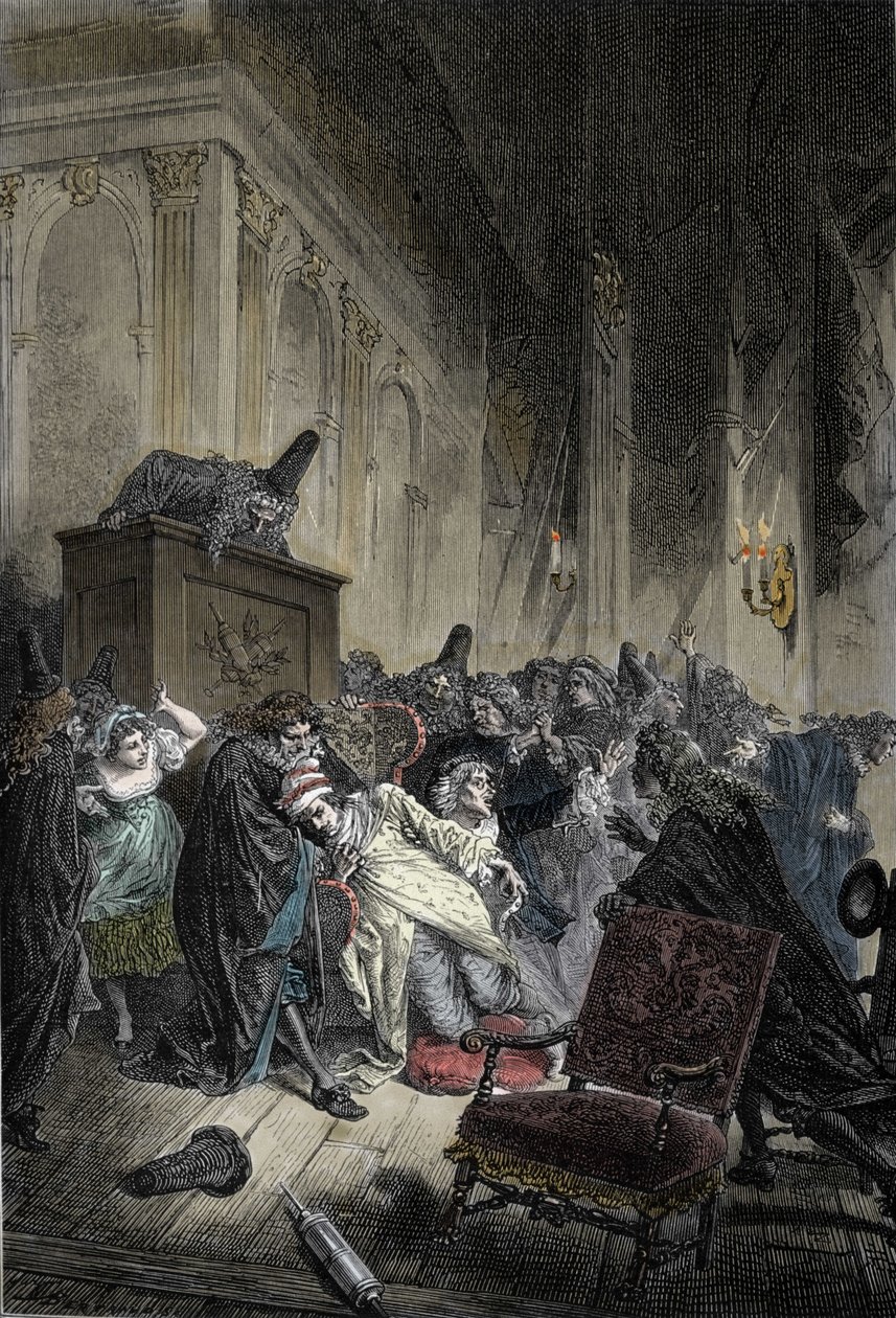 Représentation de la mort de Jean-Baptiste Poquelin, dit Molière (1622-1673), mort de congestion pulmonaire lors d
