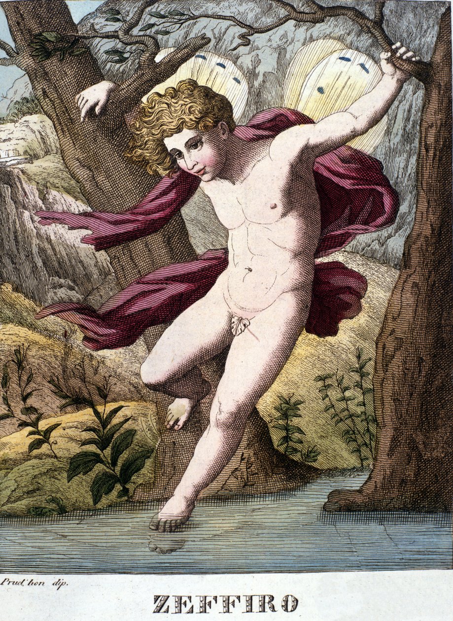 Représentation du dieu du vent Zéphyr. Planche tirée du « Dictionnaire de mythologie » 1888 - Unknown artist