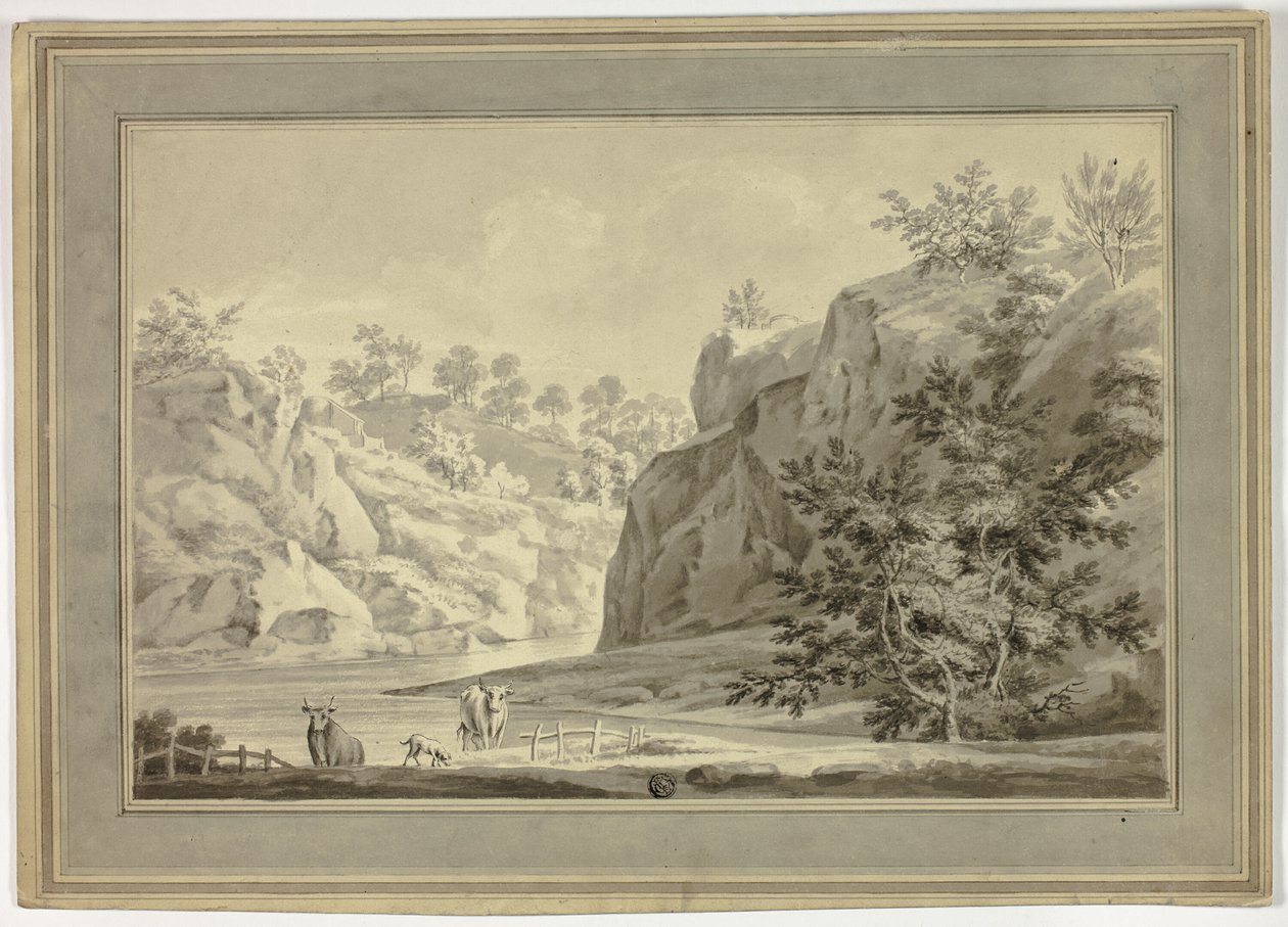 Paysage Fluvial avec Vaches et Chien au Premier Plan - Unknown artist
