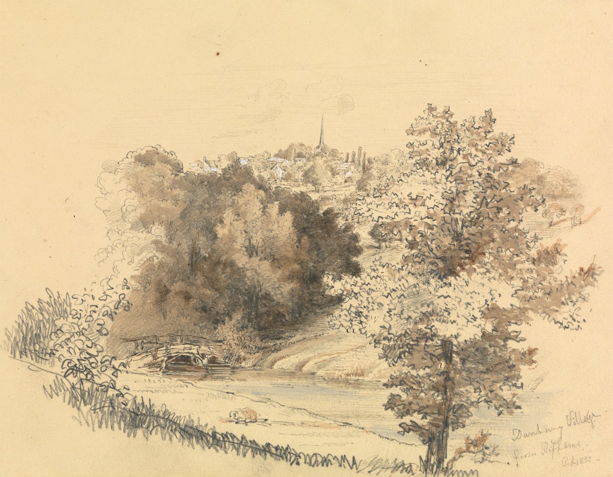 Paysage fluvial avec ville au loin - Unknown artist