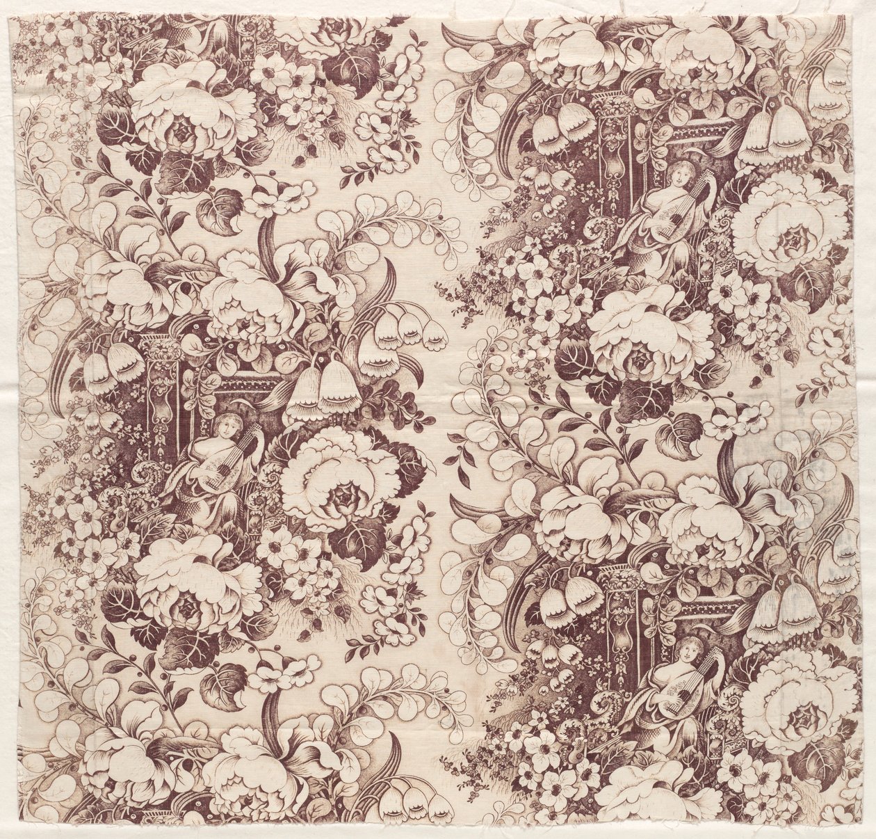 Coton imprimé avec motif de femme jouant du luth - Unknown artist