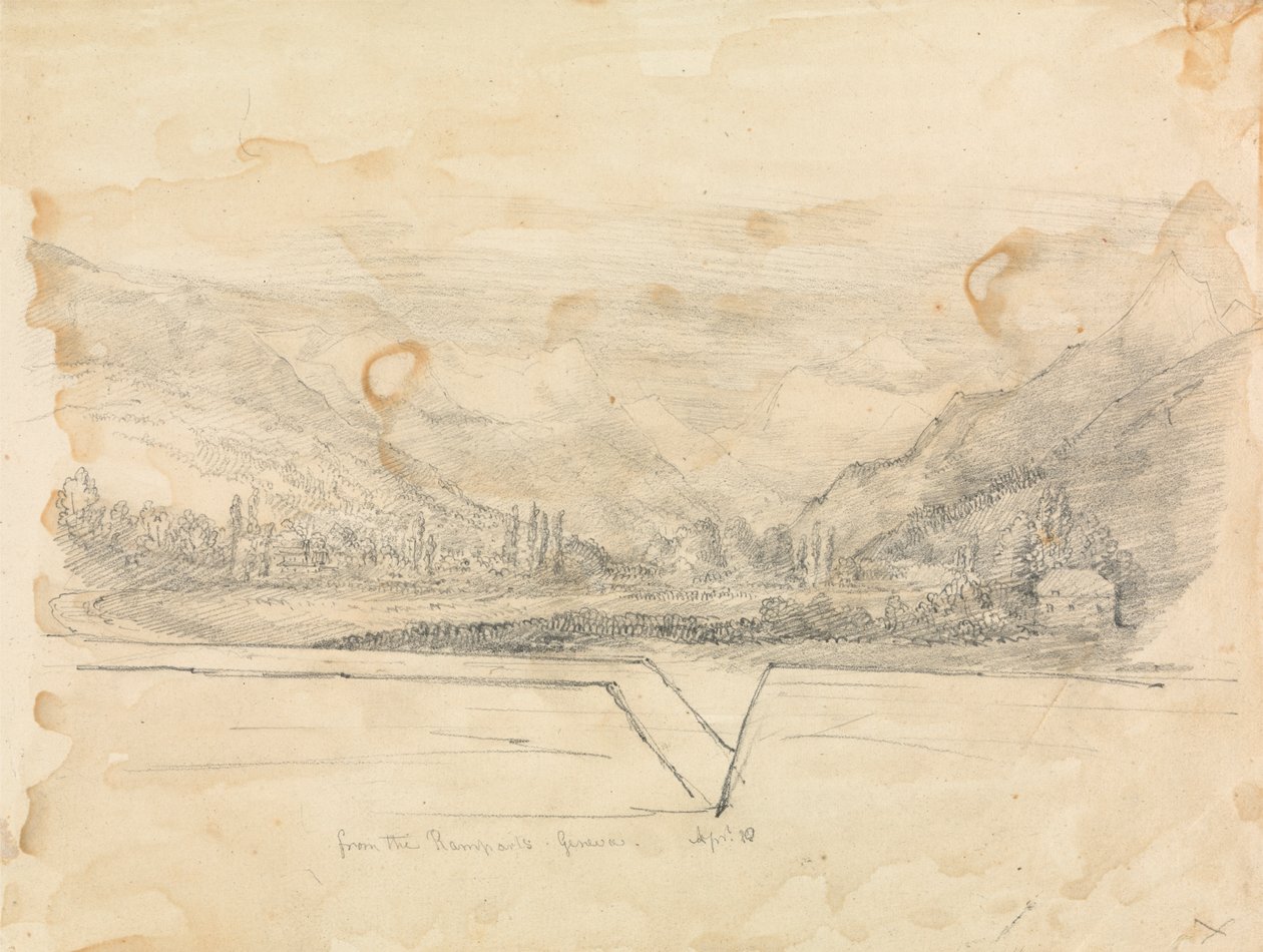Paysage rural avec montagnes au loin - Unknown artist