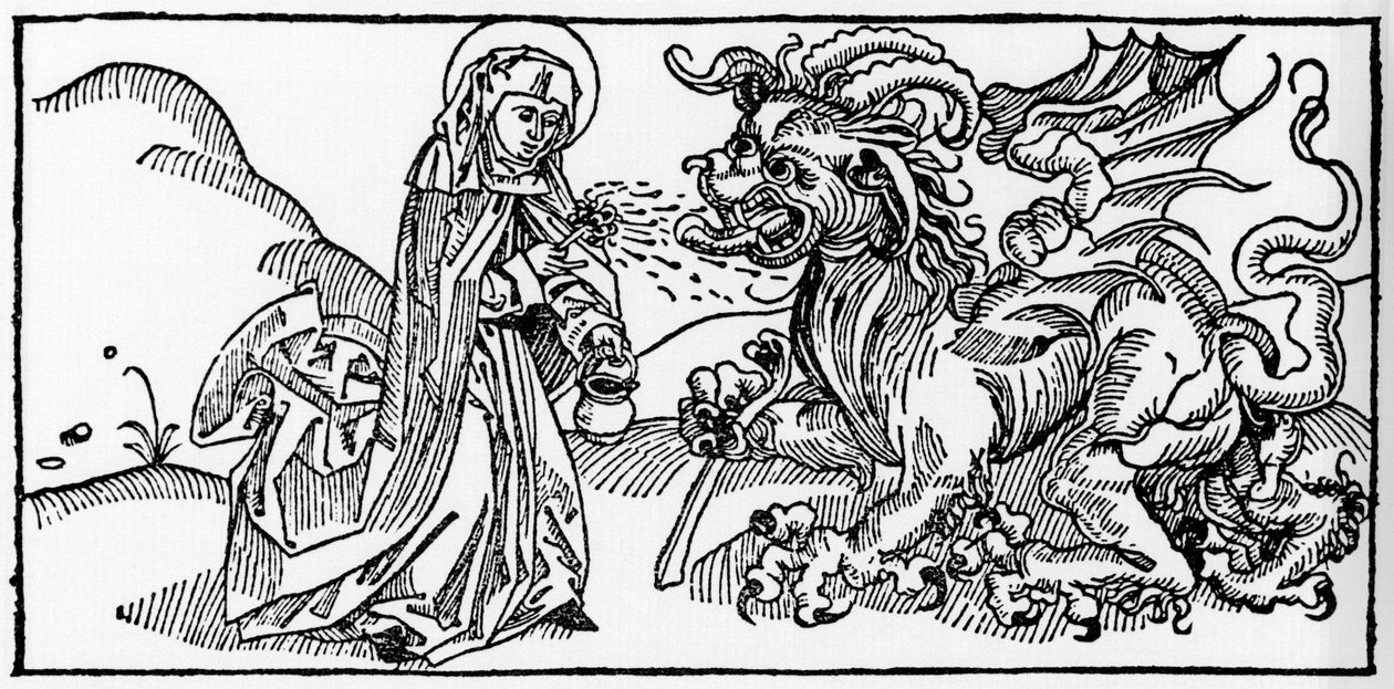 Sainte Marthe et la Tarasque - Gravure de « Leben der Heiligen - sommerteil » (Le livre des saints) par Jacobus (Jacques) de Voragine (1228-1298). Lübeck 1488 - Unknown artist