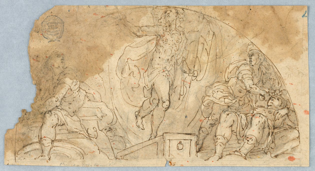Scène figurative semi-circulaire avec figure centrale possiblement ascendante - Unknown artist