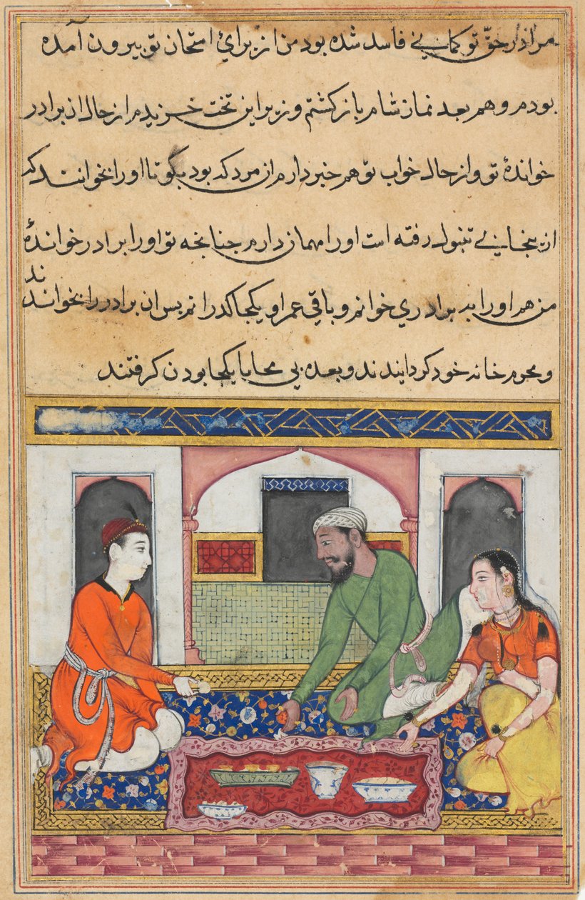 Shahr-Arai et son mari adoptent son amant comme frère dans la famille, des Contes d