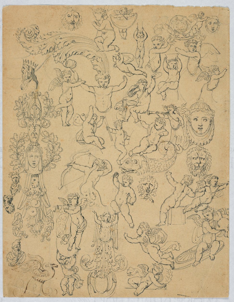 Feuille avec putti et études d