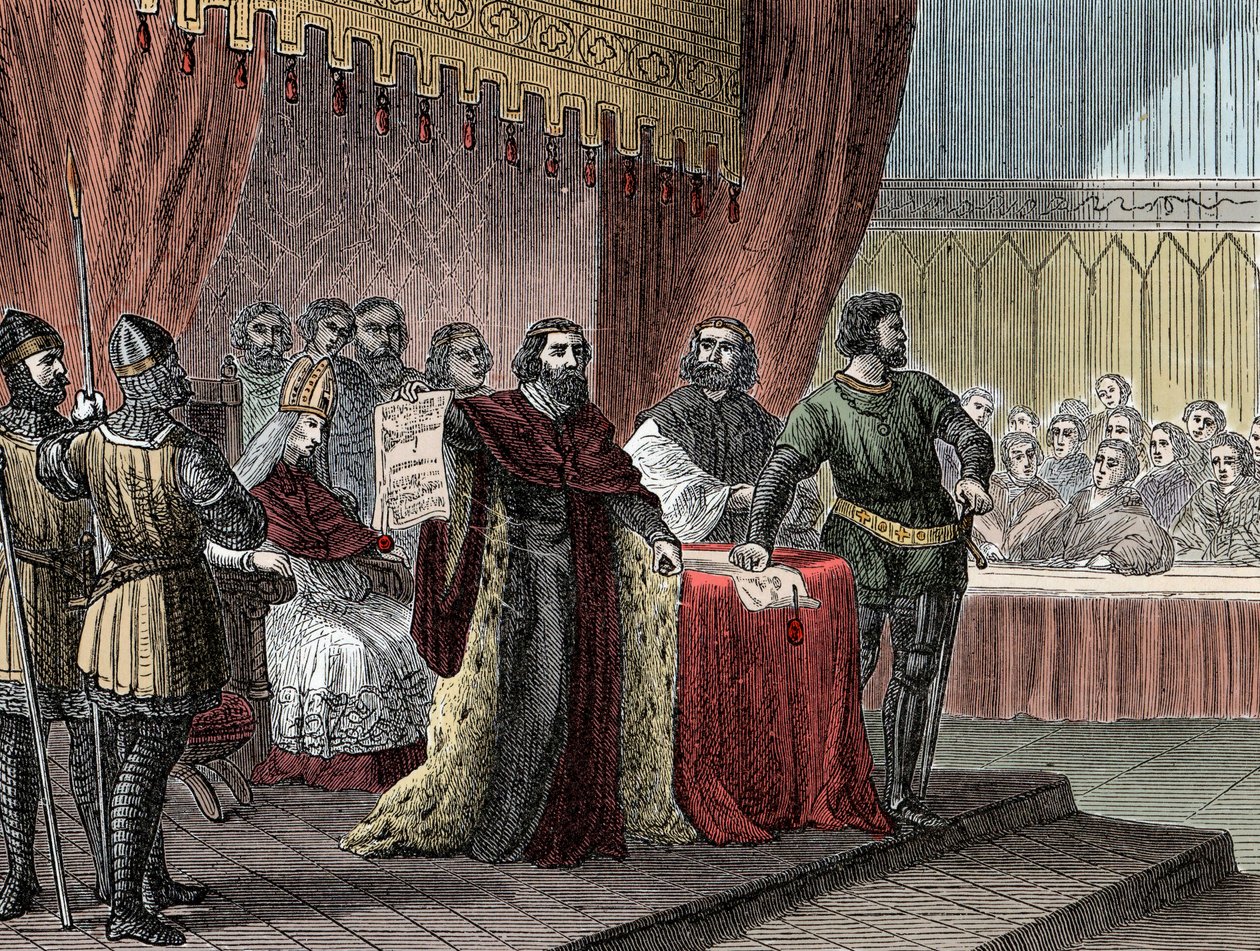 Signature de « la Grande Charte » par le roi Jean Sans Terre (1167-1216) (« Magna Carta ») à Runnymede le 15 juin 1215 - Unknown artist
