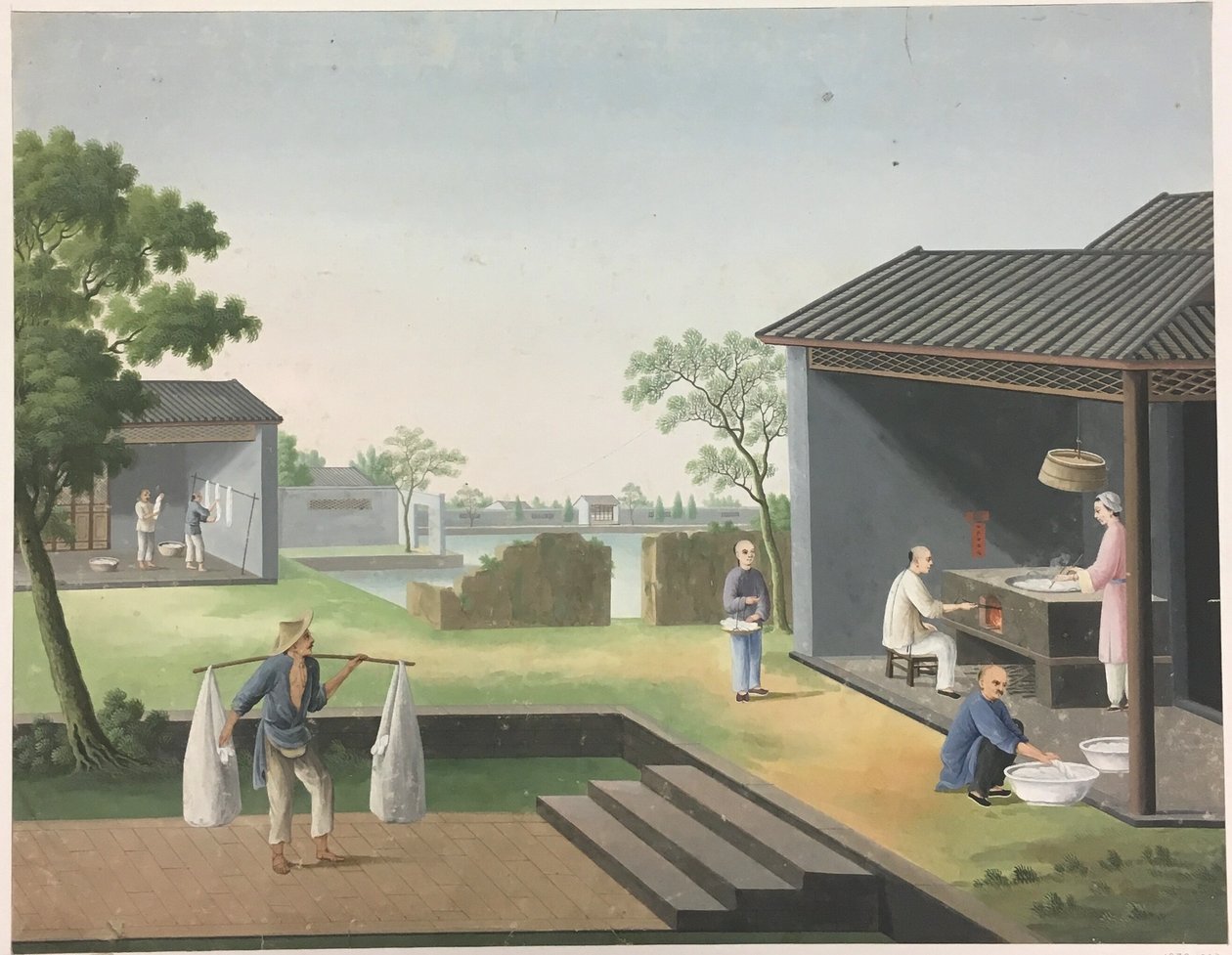 Filage du tissu, préparation des feuilles de thé, préparation de la soie - Unknown artist