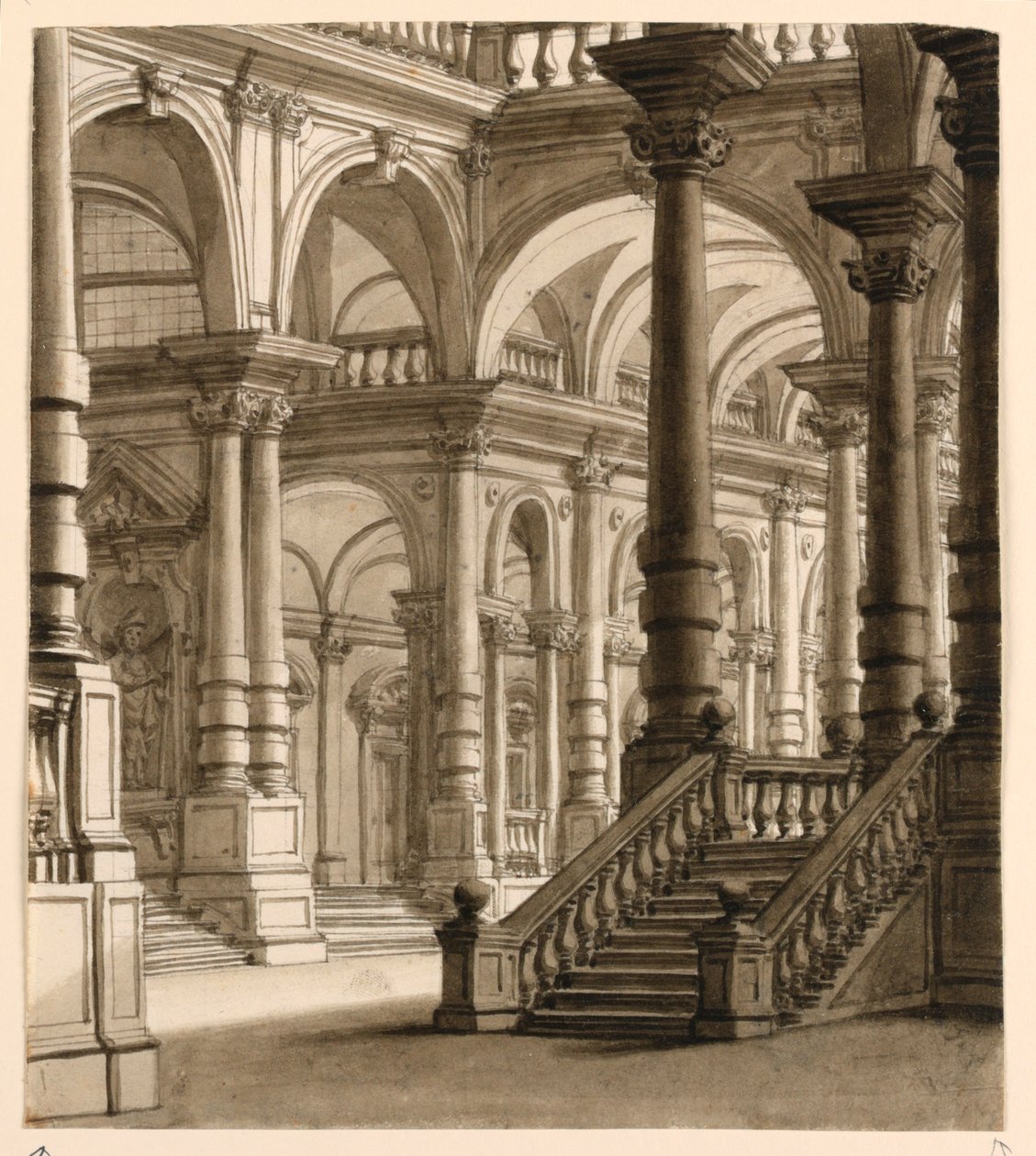 Décor de scène, portique avec escalier - Unknown artist