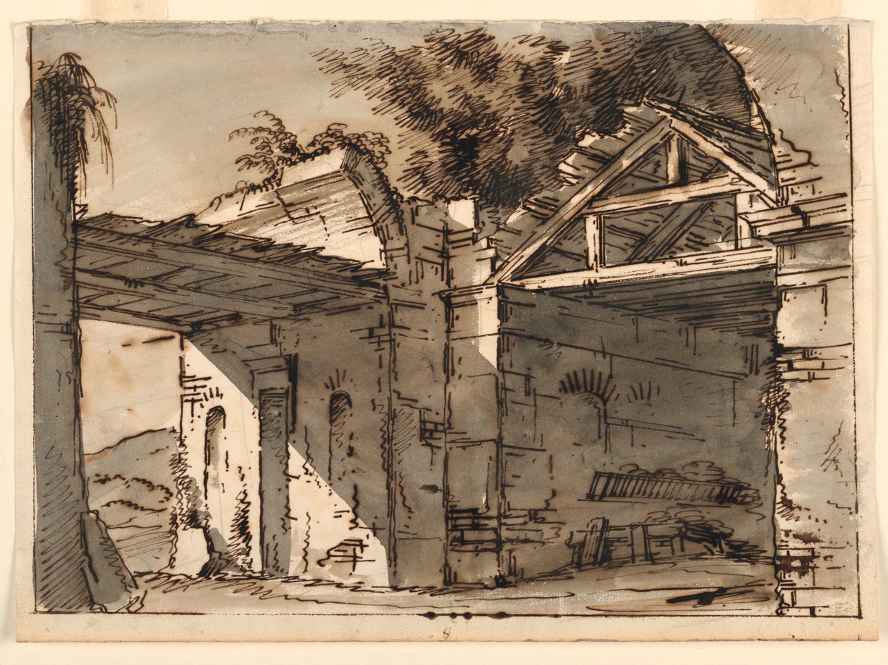 Décor de scène, Ruines dans le paysage - Unknown artist