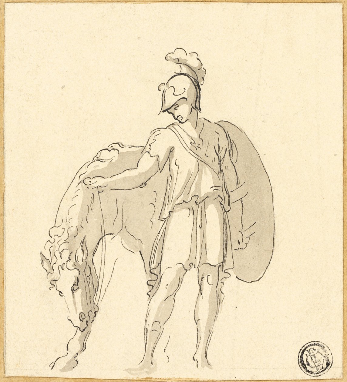 Guerrier et cheval debout - Unknown artist