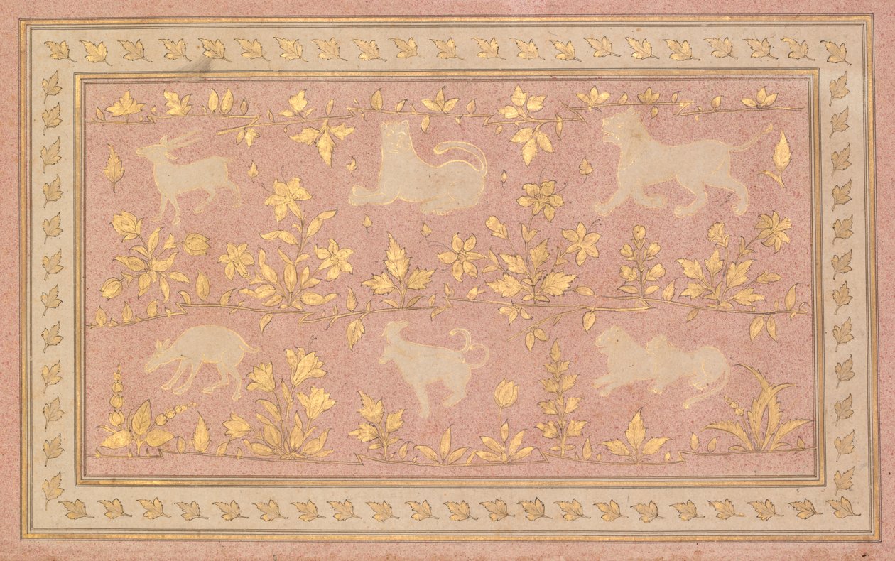 Scènes pochoirées de lion et de gazelle (verso) - Unknown artist