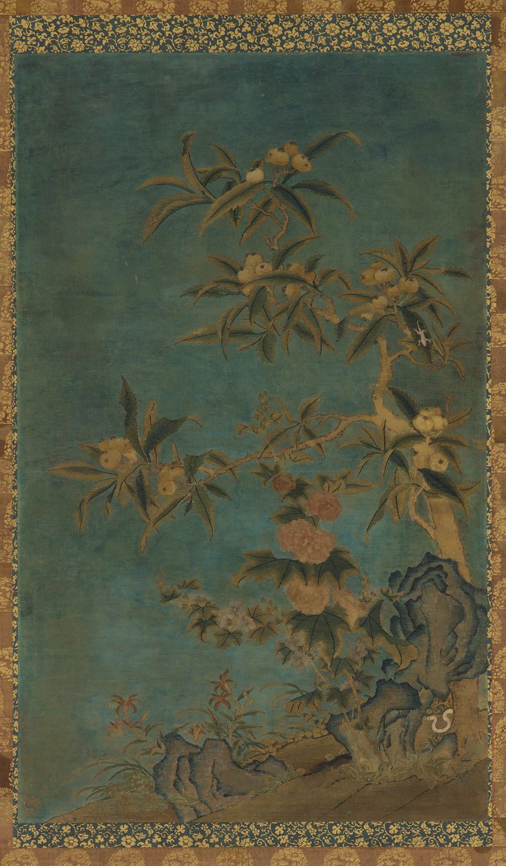 Tapisserie : arbres fruitiers et roses trémières - Unknown artist