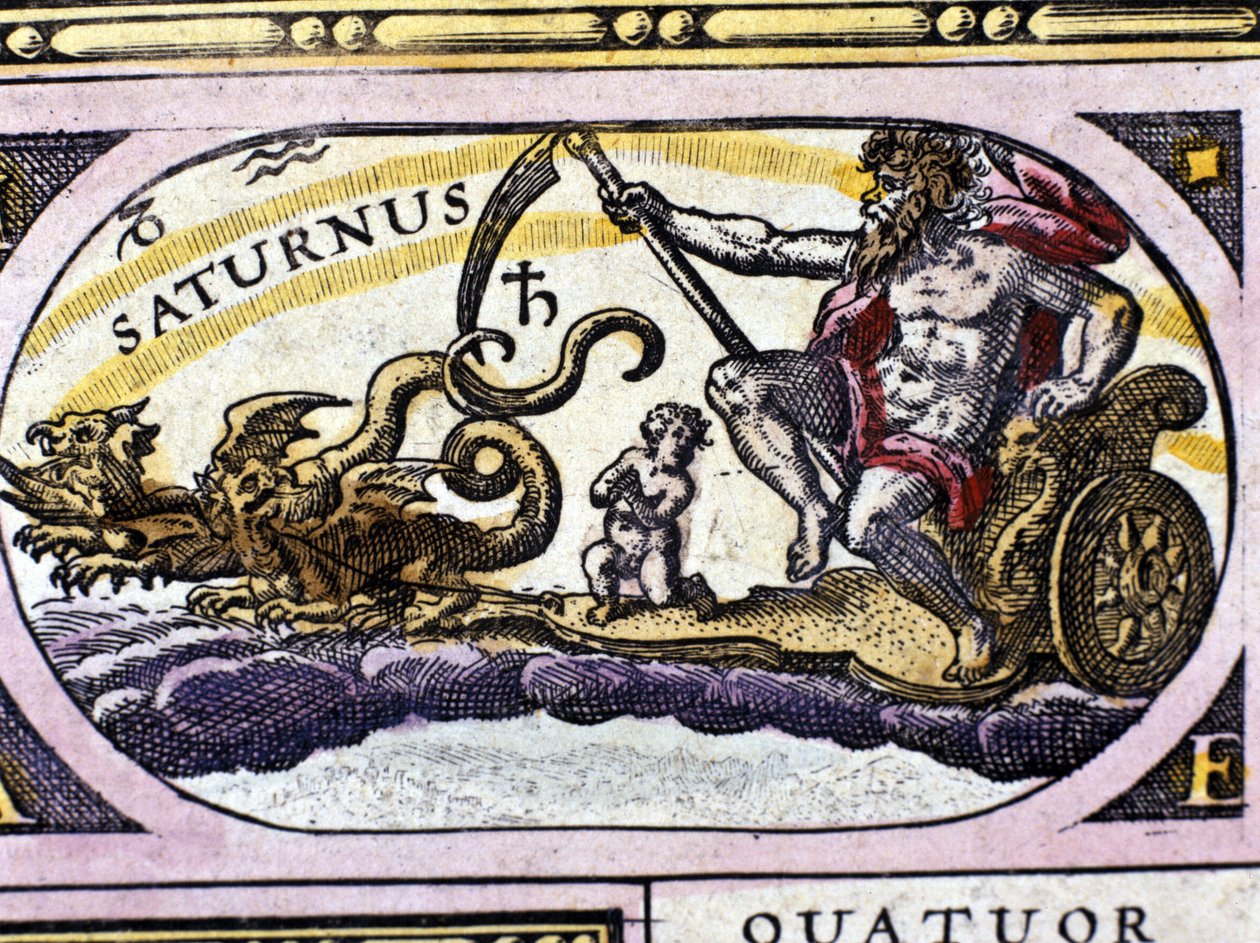 Le dieu Saturne (Cronos) sur un char tiré par deux dragons. - Unknown artist