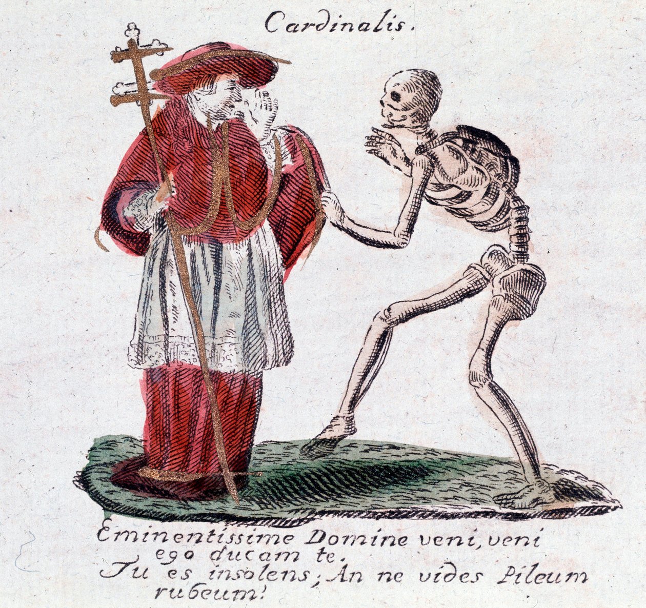 La danse macabre, le cardinal et un squelette (Estampe) - Unknown artist