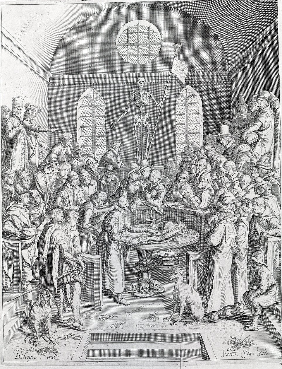La dissection Groupe de médecins et de scientifiques réunis pour suivre une dissection dans un amphithéâtre. Gravure de 1788 - Unknown artist