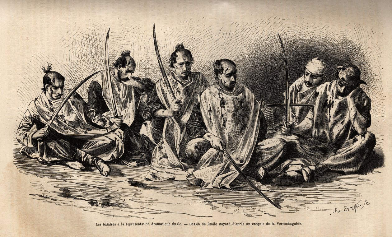 Le musulman fanatique se scarifiant lors de la performance dramatique qui a lieu après la fête du martyre de Hossein - Unknown artist