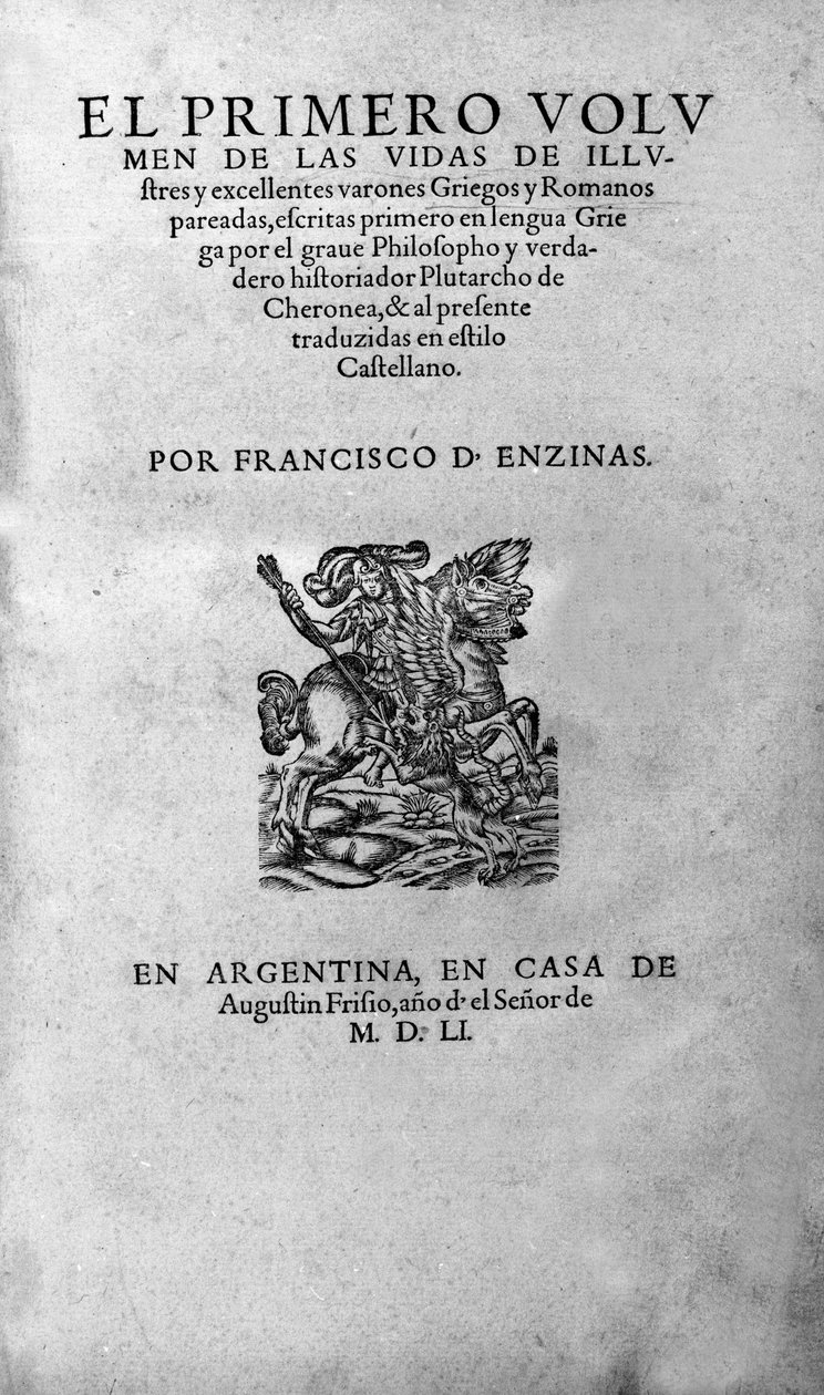 Les vies des hommes illustres. Frontispice du livre de Plutarque de Chéronée, également appelé « Vies parallèles ». Édition argentine - Unknown artist