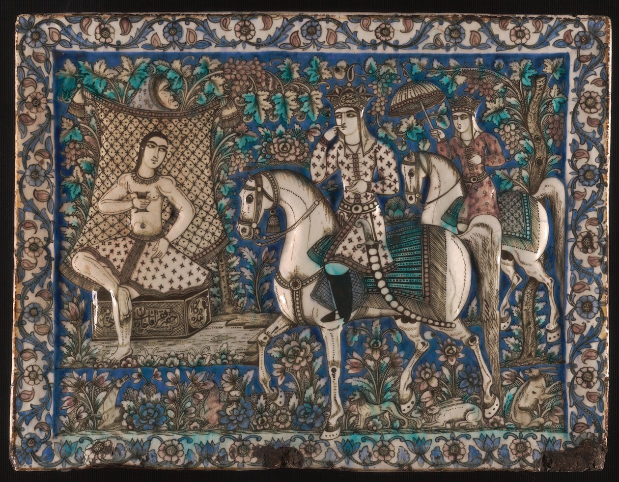 Carreau représentant Khusrau survenant lors du bain de Shirin - Unknown artist