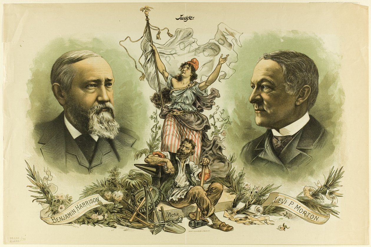 Portraits de victoire de Benjamin Harrison et Levi P. Morton, de Judge - Unknown artist