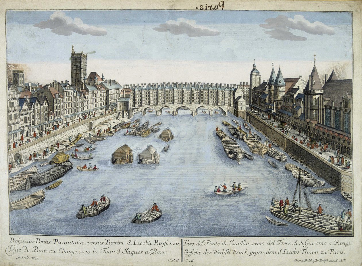 Vue du Pont au Change et de la Tour Saint-Jacques à Paris - Unknown artist