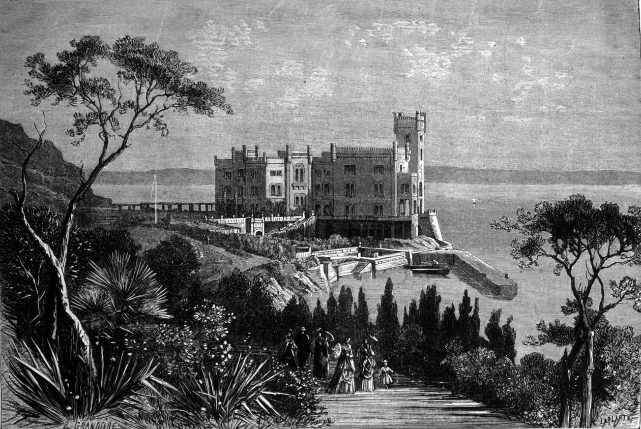 Vue du château de Miramare à Trieste (pendant la période autrichienne), gravure de 1885 - Unknown artist