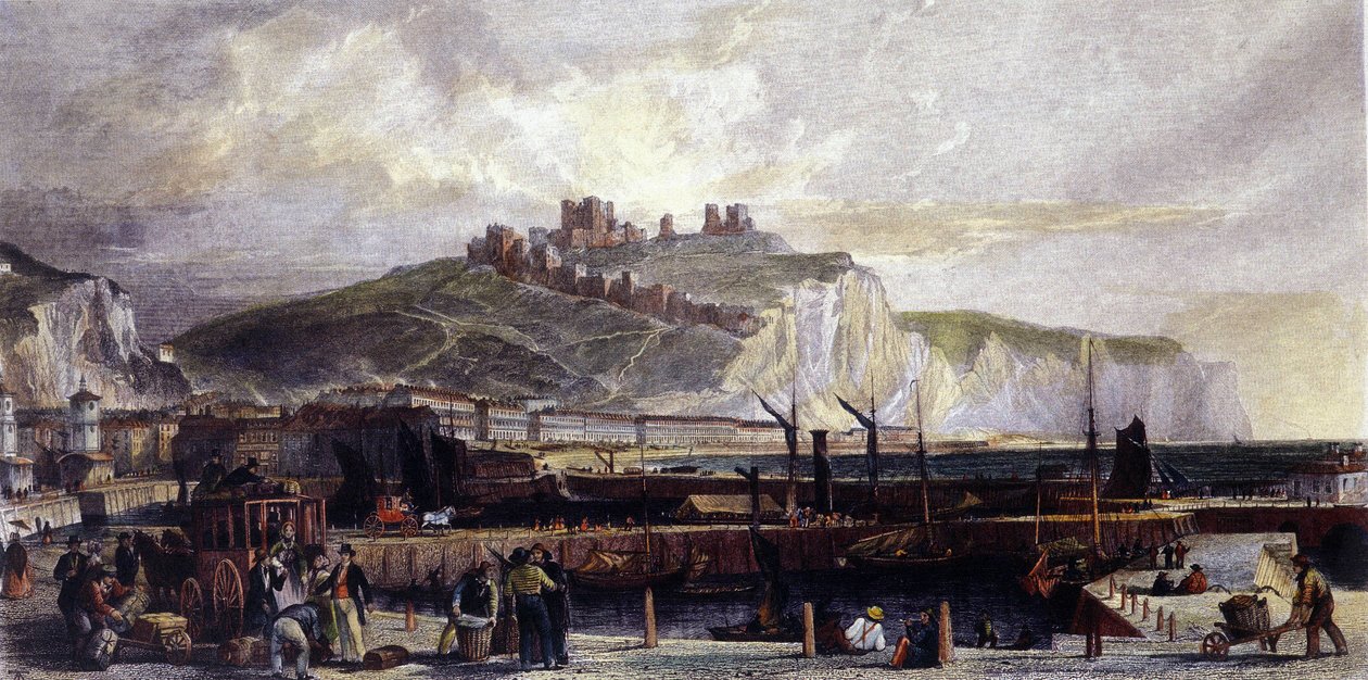 Vue de la ville de Douvres et de ses hautes falaises de craie blanche en Angleterre. 1850. - Unknown artist