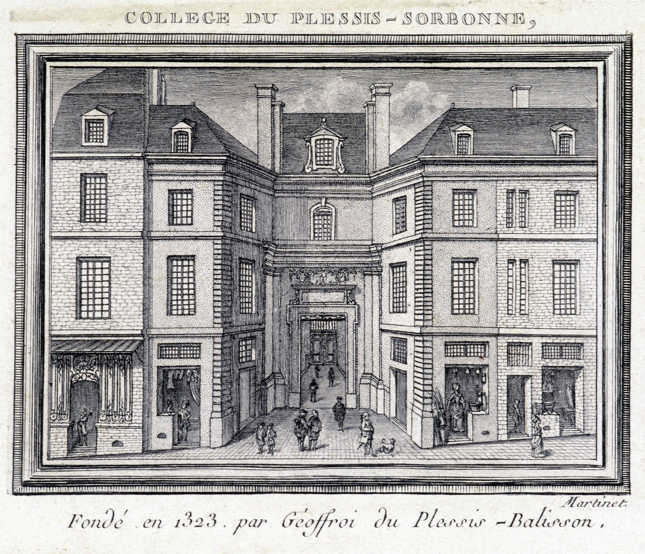 Vue de la façade extérieure du collège de Plessis Sorbonne (Paris), fondé en 1323 par Geoffroy de Plessis Balisson utilisé de 1848 à 1849 par l