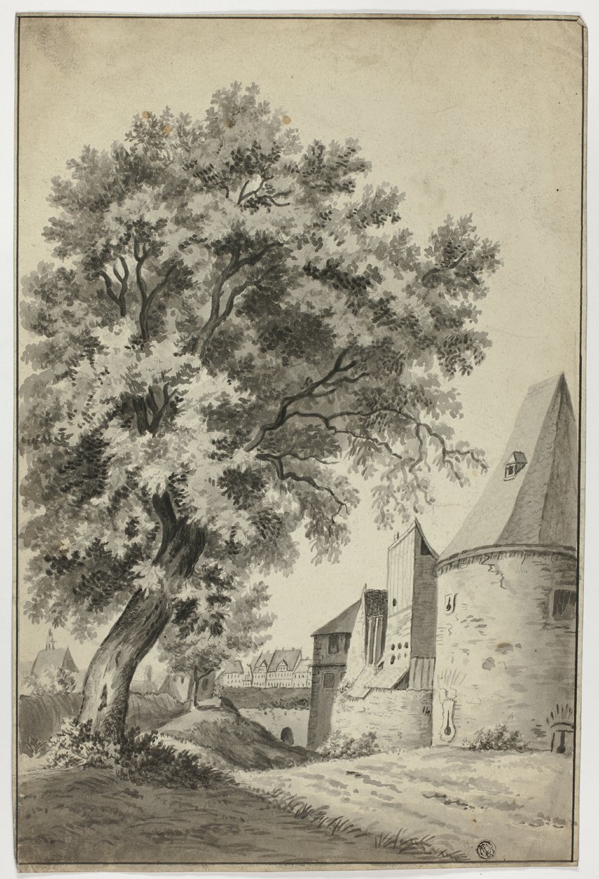 Village fortifié et grand arbre - Unknown artist