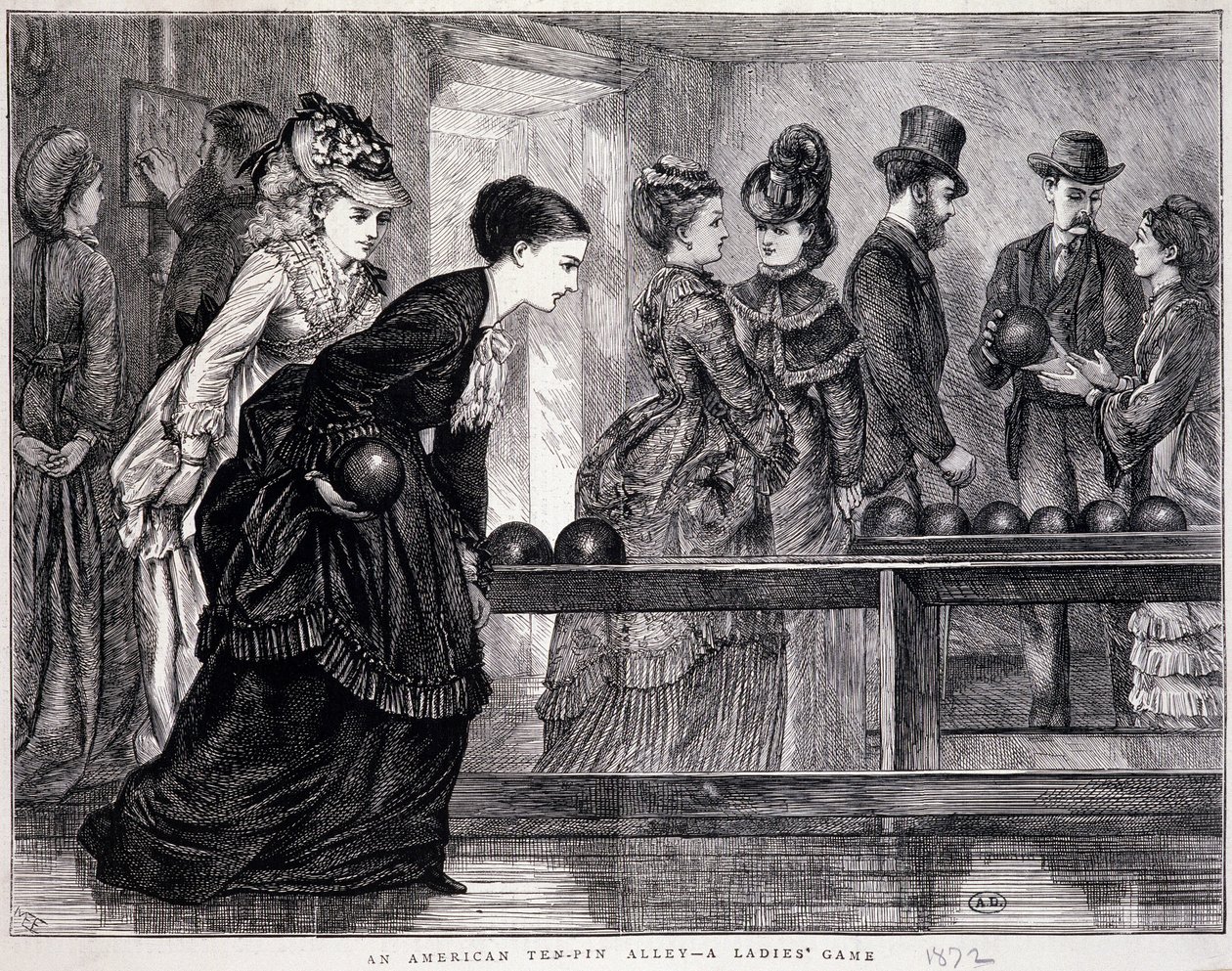 Jeunes femmes jouant au bowling, aux États-Unis, vers 1870 - gravure - Unknown artist