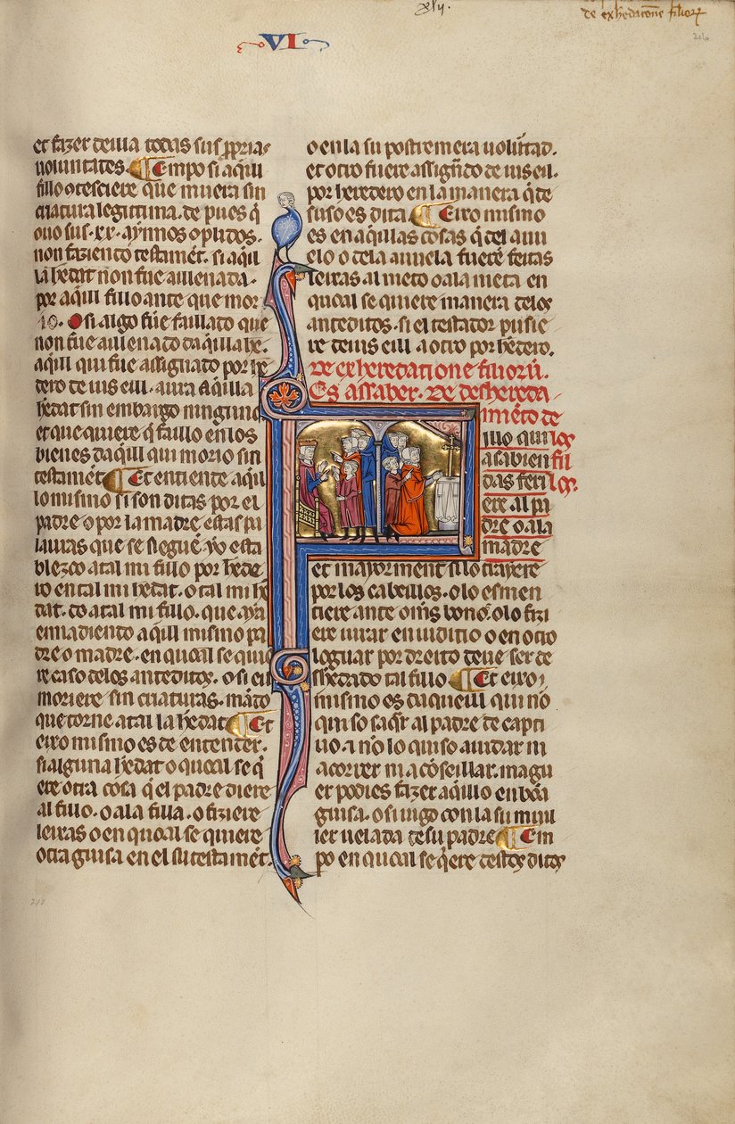 Initial F : Trois hommes et un enfant devant un juge et Trois hommes et un enfant devant un autel - Unknown artist/maker