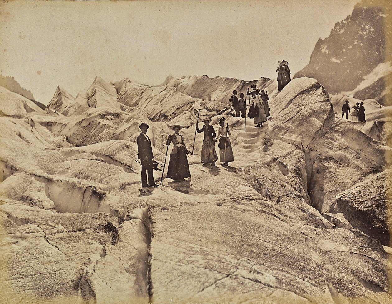 Randonneurs sur la « Mer de Glace » sur le Mont Blanc, Chamonix, France - Unknown photographer