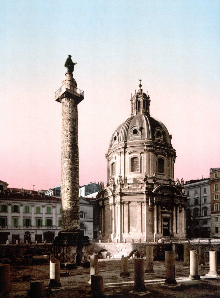 Rome. Vue du Forum de Trajan avec colonne. Photochrome vers 1900. - Unknown photographer