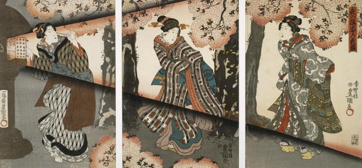 Scène nocturne avec filles et lanternes - Utagawa Kunisada