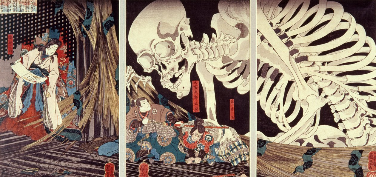 Mitsukini défiant le spectre squelette, vers 1845 - Utagawa Kuniyoshi