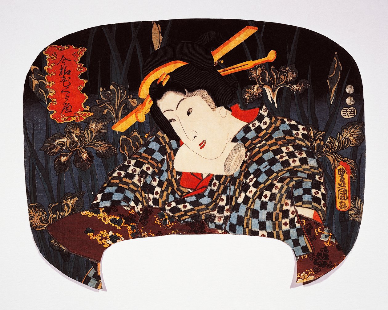 Portrait de courtisane avec iris en arrière-plan - Utagawa Kunisada