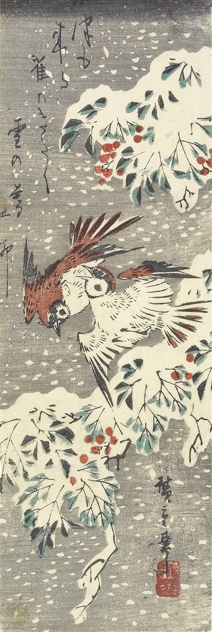 (Bambou céleste et moineaux dans la neige), 1830-1858 - Utagawa Hiroshige