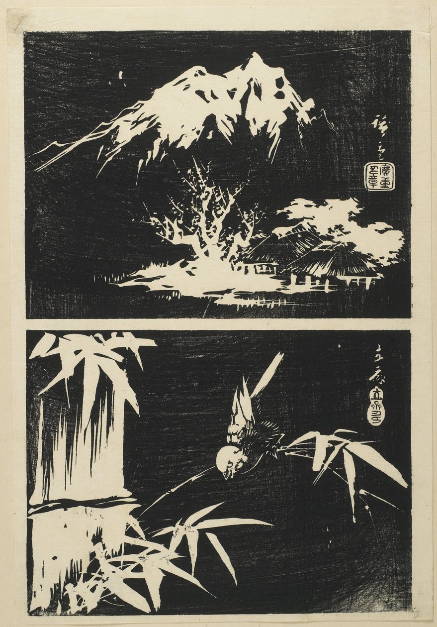 Deux Images de Lithographie, milieu du 19ème siècle - Utagawa Hiroshige