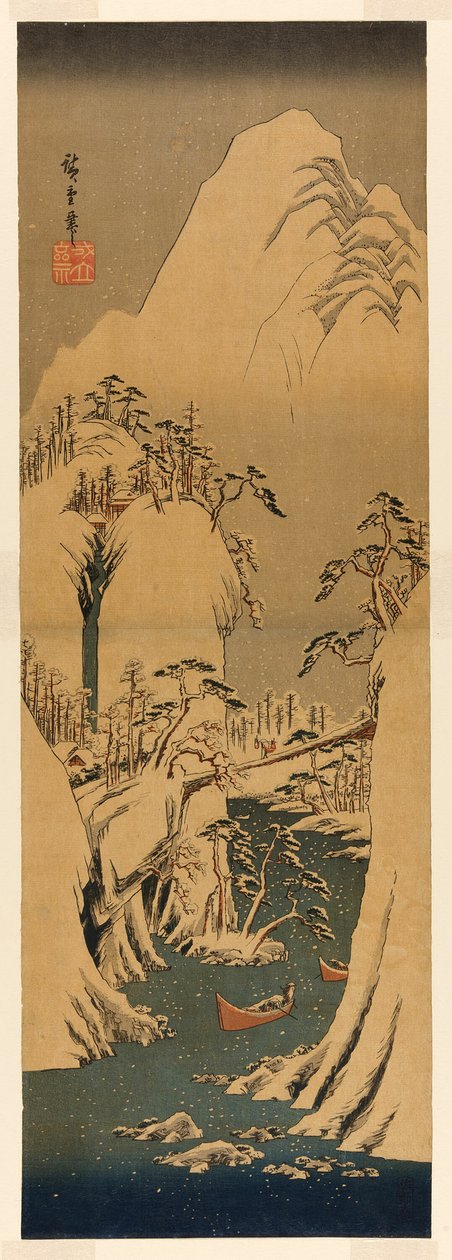 Une gorge enneigée sur la rivière Fuji - Utagawa Hiroshige