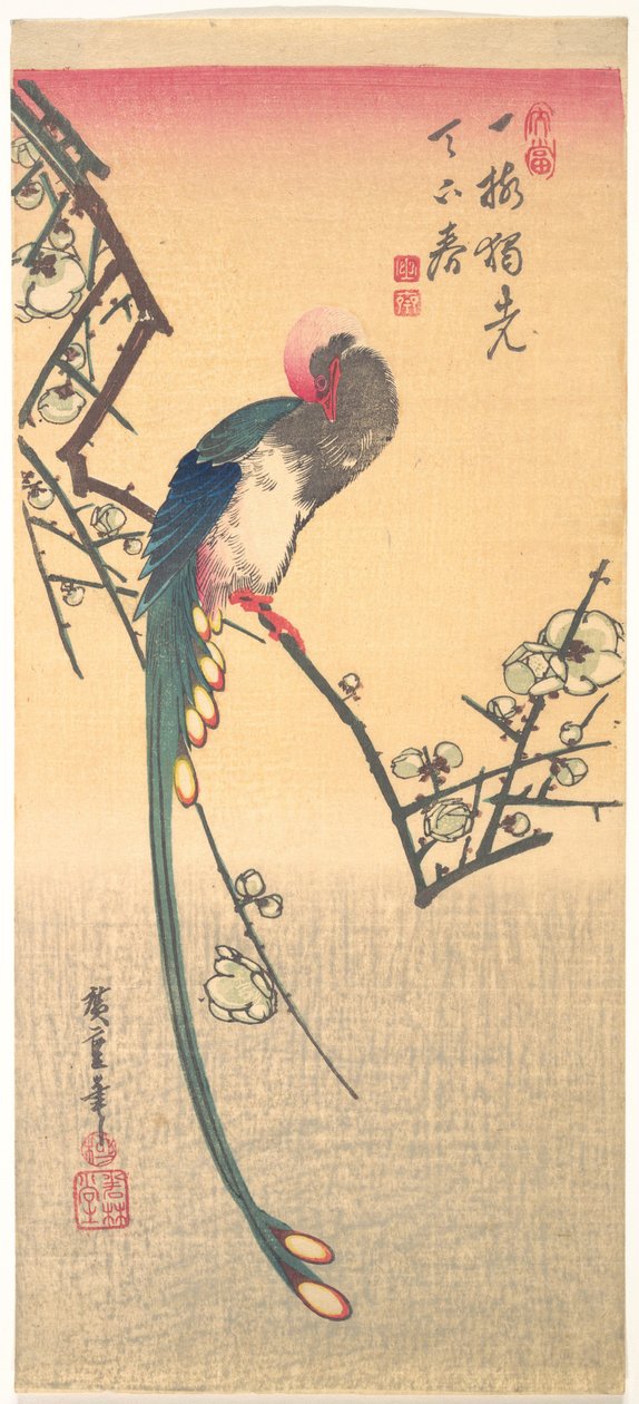 Un oiseau sur une branche de prunier - Utagawa Hiroshige