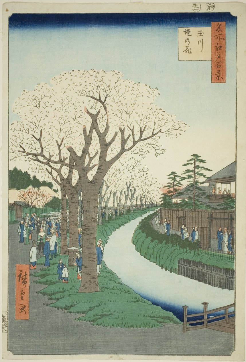 Fleurs sur la berge de la rivière Tama (Tamagawa-zutsumi no hana), de la série Cent vues célèbres d