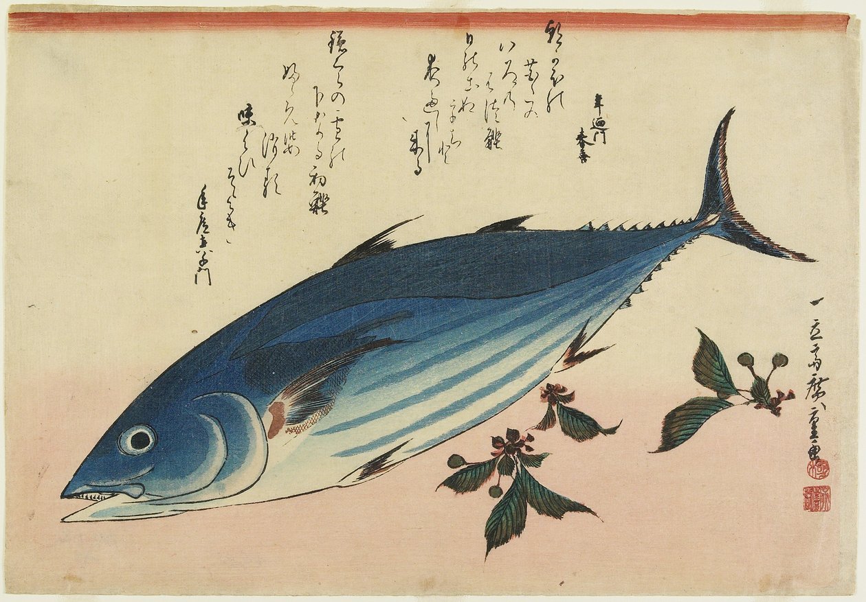 Bonito et feuilles de cerisier, 1832-1833 - Utagawa Hiroshige