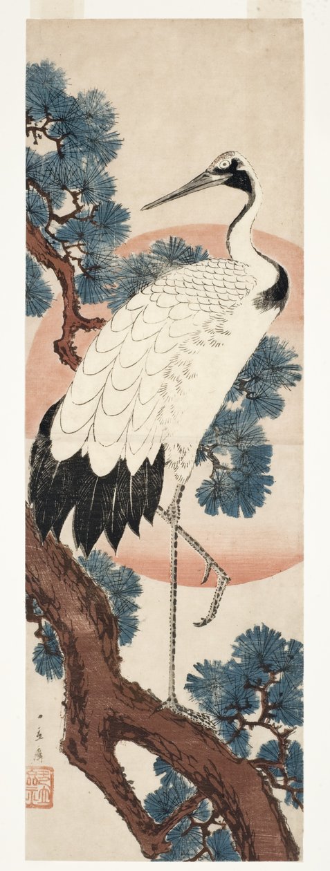Grue dans un pin au lever du soleil, 1850-55 - Utagawa Hiroshige