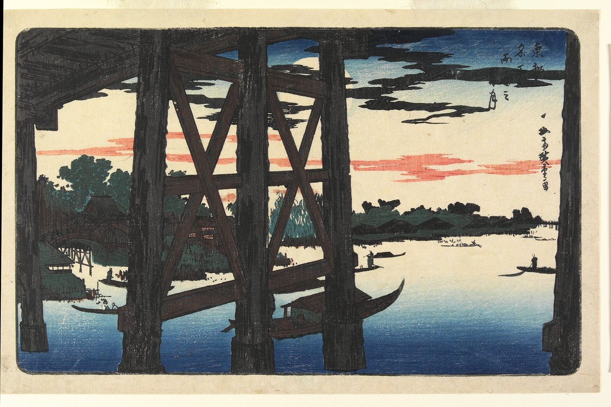 La lune du soir au pont de Ryōgoku - Utagawa Hiroshige