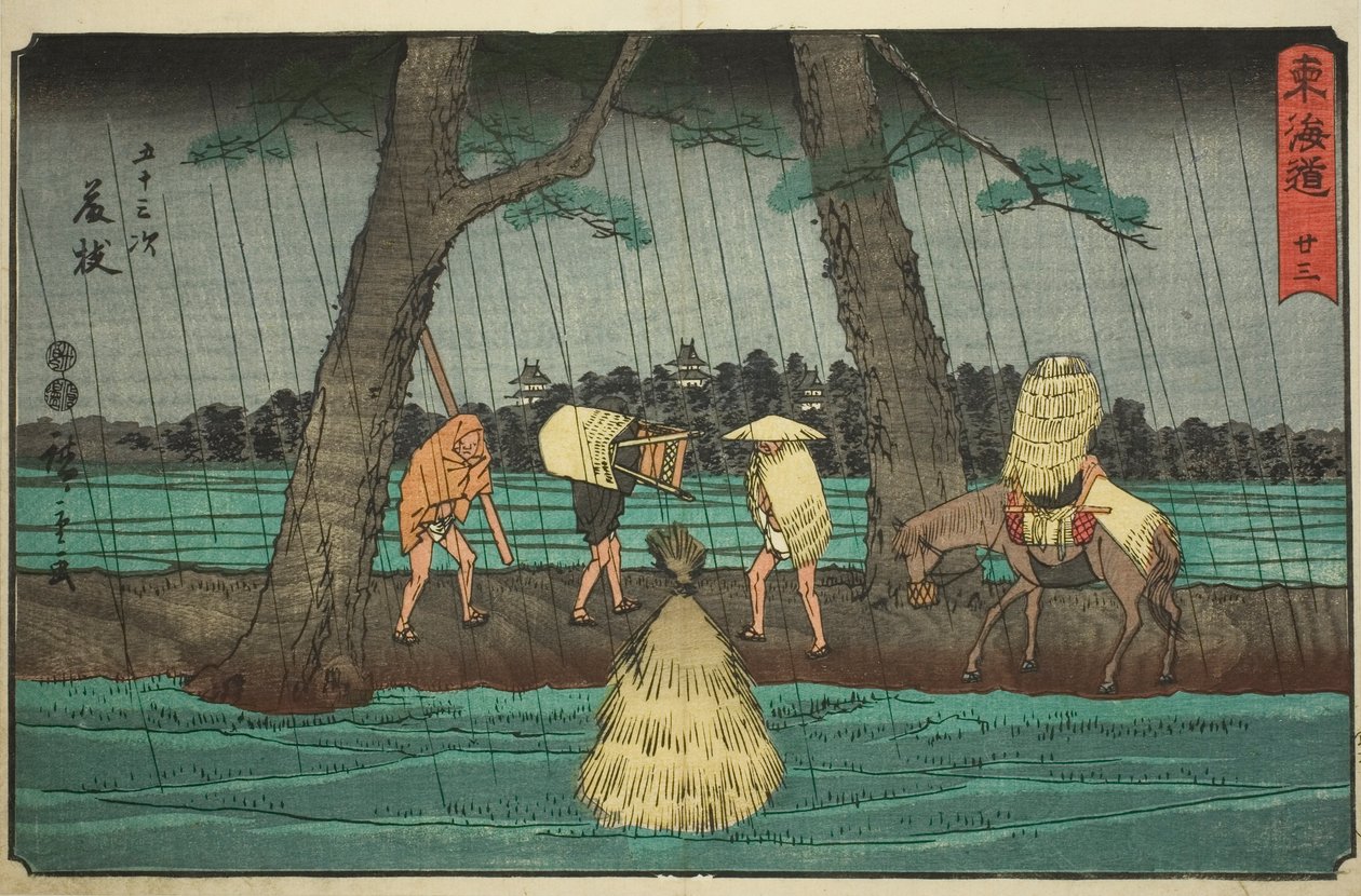 Fujieda—No. 23, de la série "Les cinquante-trois stations du Tokaido (Tokaido gojusan tsugi)", également connue sous le nom de Reisho Tokaido - Utagawa Hiroshige