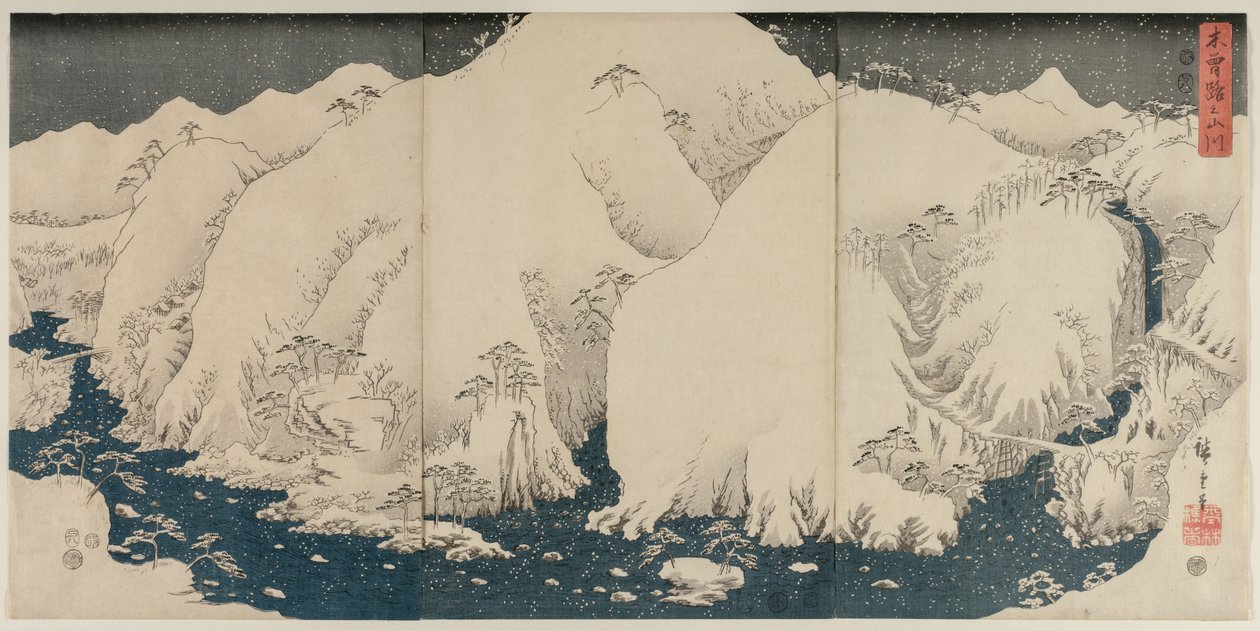 Montagne et rivière sur la route de Kiso - Utagawa Hiroshige