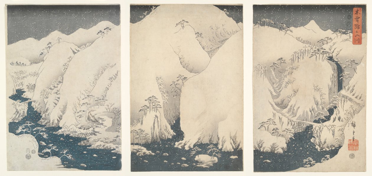 Montagnes et rivières le long de la route de Kiso sous la neige - Utagawa Hiroshige