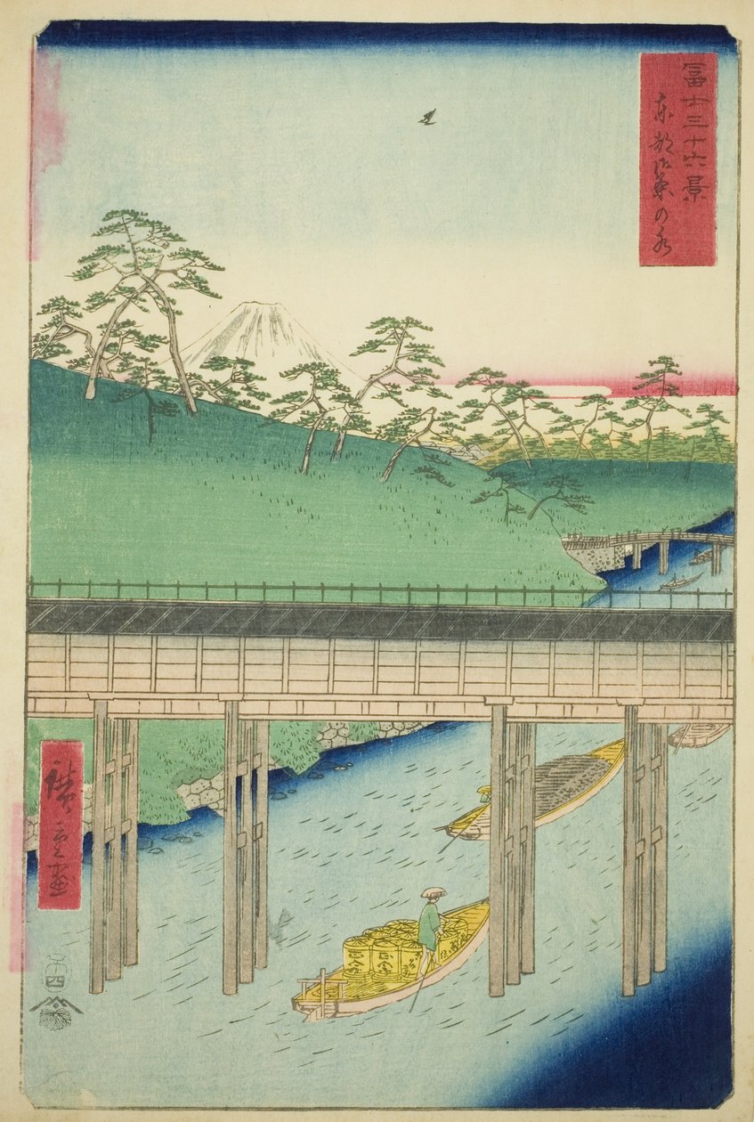 Ochanomizu dans la capitale orientale (Toto Ochanomizu), de la série "Trente-six vues du mont Fuji (Fuji sanjurokkei)" - Utagawa Hiroshige