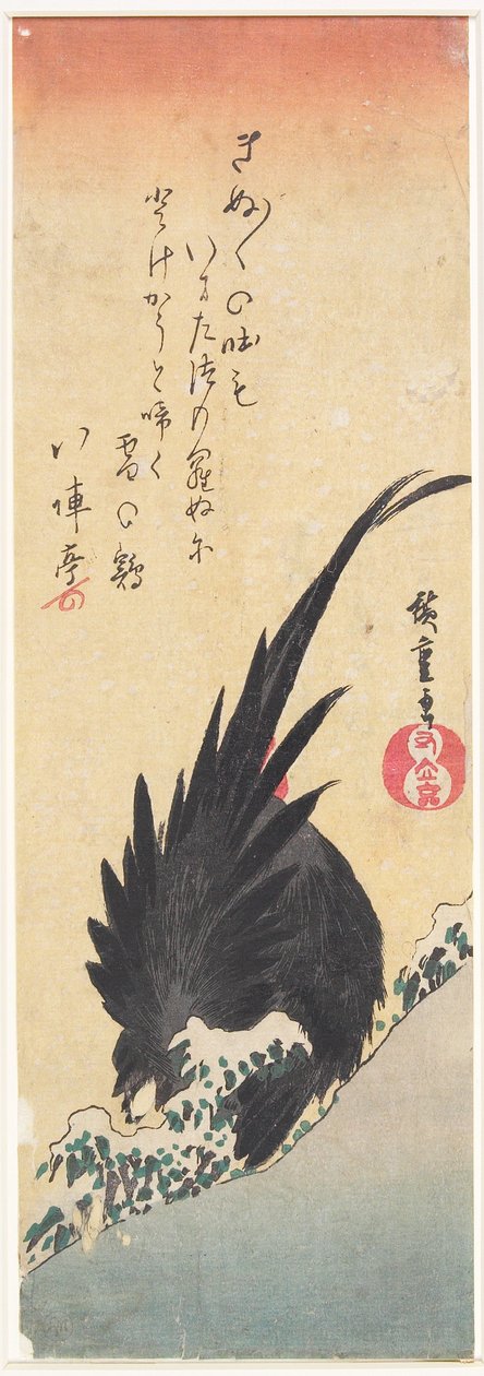 Un coq sur une colline enneigée - Utagawa Hiroshige