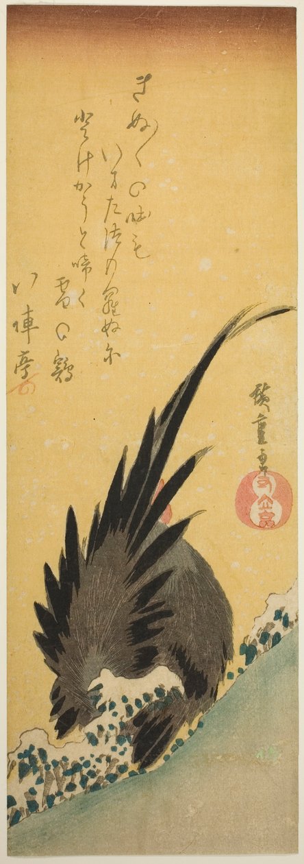 Coq sur une colline en hiver - Utagawa Hiroshige